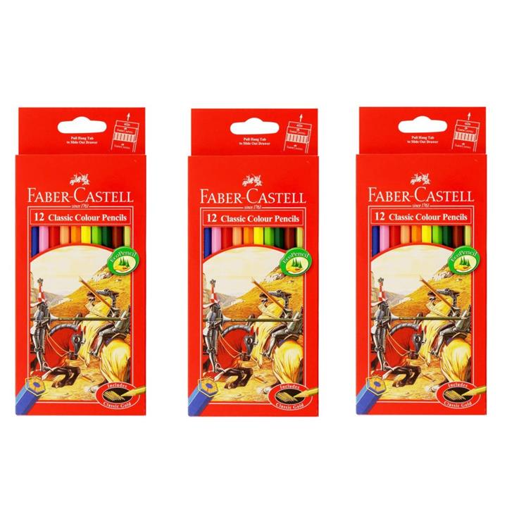 مداد رنگی 12 رنگ فابر کاستل مدل classic بسته 3 عددی